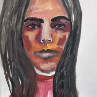 Gouache portrait painting of a woman titled Loyalty by Katie Jeanne Wood