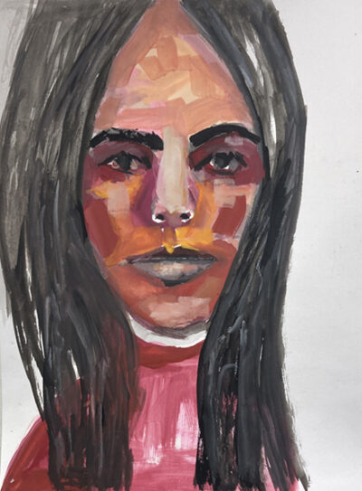 Gouache portrait painting of a woman titled Loyalty by Katie Jeanne Wood