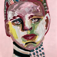 Gouache portrait painting of a man titled Warrior by Katie Jeanne Wood
