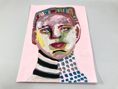 Gouache portrait painting of a man titled Warrior by Katie Jeanne Wood