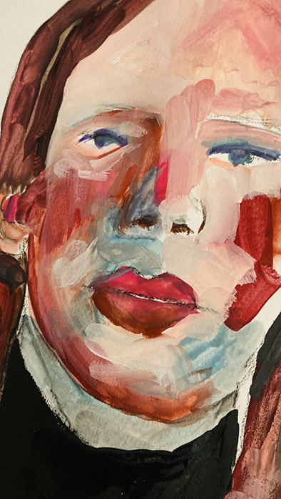 We Deny Ourselves - gouache portrait painting wip by Katie Jeanne Wood