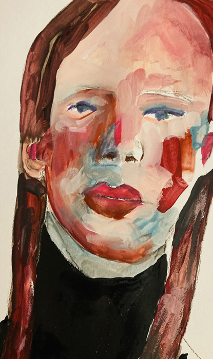 We Deny Ourselves - gouache portrait painting wip by Katie Jeanne Wood