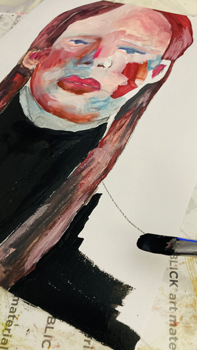 We Deny Ourselves - gouache portrait painting wip by Katie Jeanne Wood