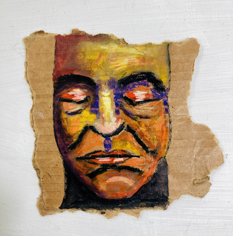 Katie Jeanne Wood - Ripped cardboard oil pastel portrait No 1