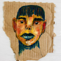 Oil pastel portrait painting of a boy with a black bangs