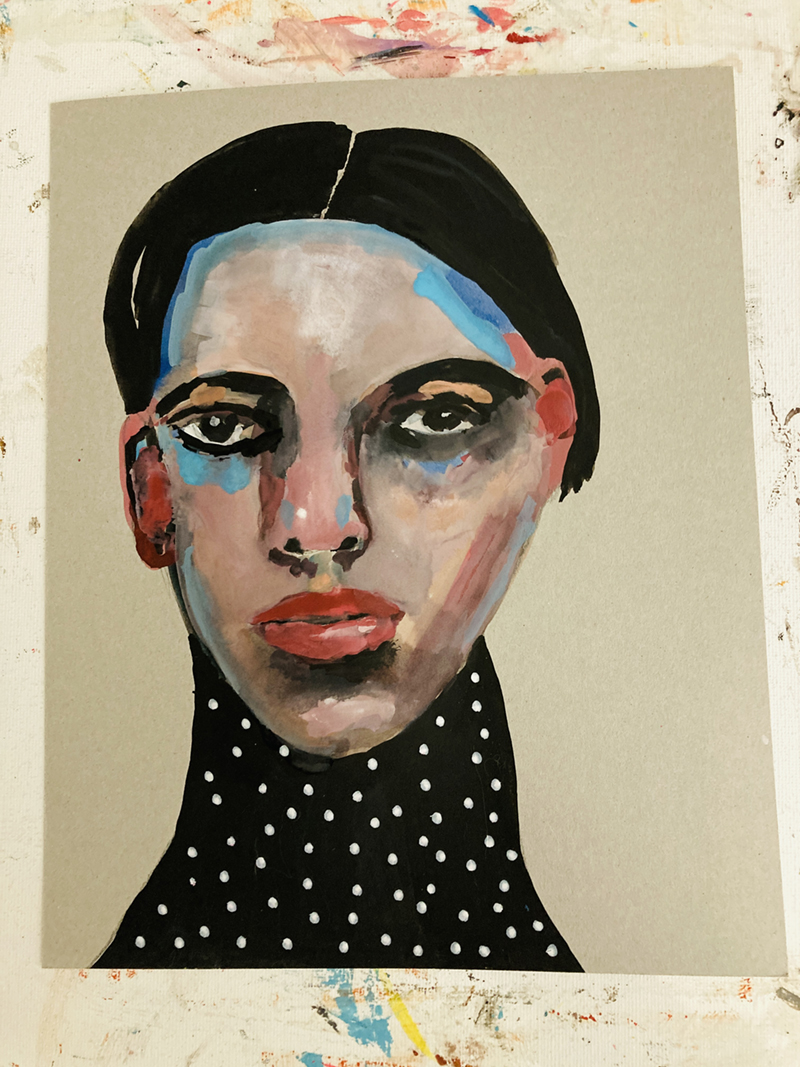 Cycles of Depression - gouache portrait painting wip