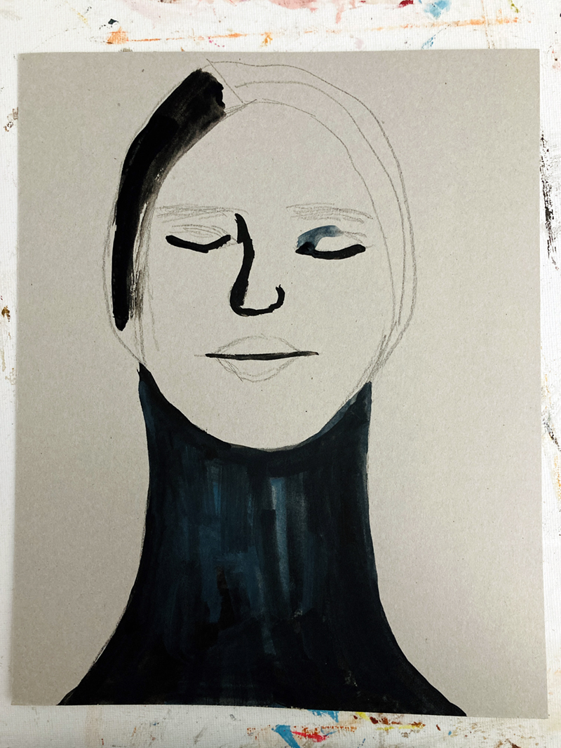 Meditation on Life - gouache portrait painting WIP