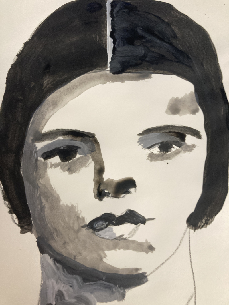 Katie Jeanne Wood - gouache portrait painting 073124