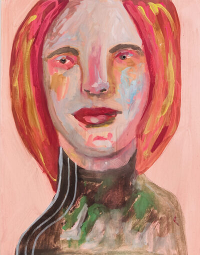 Gouache portrait painting of a woman with red hair by Katie Jeanne Wood