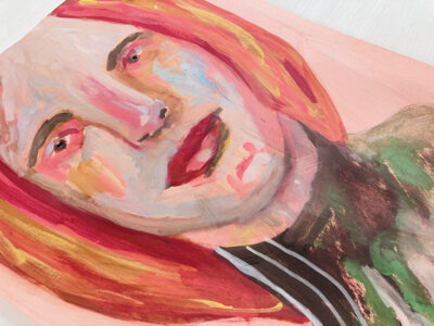 Gouache portrait painting of a woman with red hair by Katie Jeanne Wood