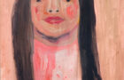 Gouache portrait painting of a woman with long dark hair by Katie Jeanne Wood