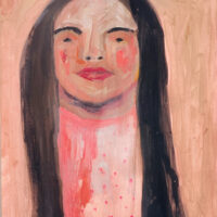Gouache portrait painting of a woman with long dark hair by Katie Jeanne Wood