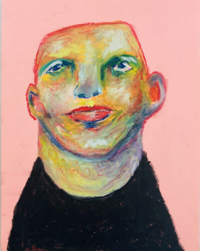 Katie Jeanne Wood - Every Which Way Oil pastel painting of a bald man