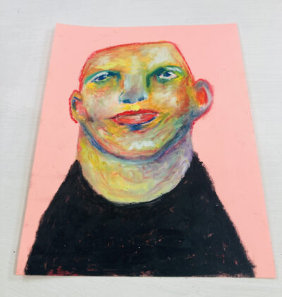 Katie Jeanne Wood - Every Which Way Oil pastel painting of a bald man