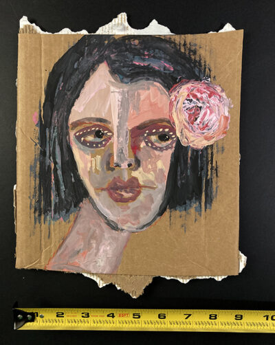 Portrait painting of a woman title Beautiful Train Wreck by Katie Jeanne Wood