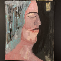 Gouache portrait painting on cardboard by Katie Jeanne Wood