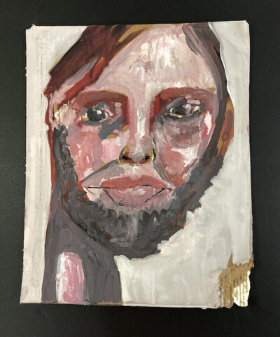 Gouache portrait painting on cardboard of a man named Banjo by Katie Jeanne Wood