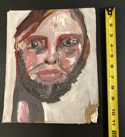 Gouache portrait painting on cardboard of a man named Banjo by Katie Jeanne Wood