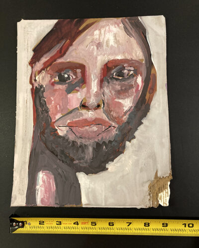 Gouache portrait painting on cardboard of a man named Banjo by Katie Jeanne Wood