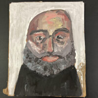 Gouache portrait painting on cardboard of an older man with beard by Katie Jeanne Wood