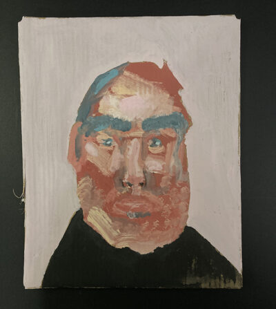 Gouache portrait painting on cardboard of an older gentleman by Katie Jeanne Wood