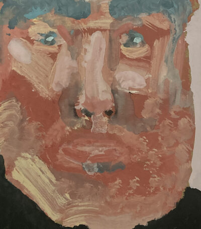 Gouache portrait painting on cardboard of an older gentleman by Katie Jeanne Wood