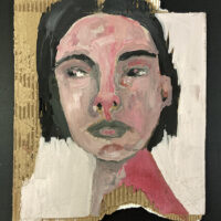 Gouache portrait painting on cardboard of a woman who is past the point of no return by Katie Jeanne Wood