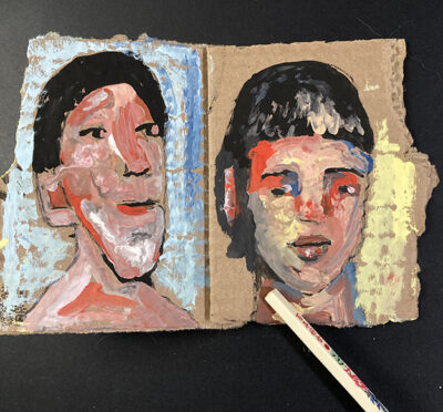 Handmade Cardboard Book Gouache Portrait Paintings