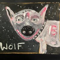 Naive outsider wolf animal art by Katie Jeanne Wood