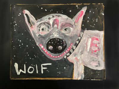 Naive outsider wolf animal art by Katie Jeanne Wood