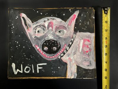 Naive outsider wolf animal art by Katie Jeanne Wood