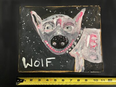 Naive outsider wolf animal art by Katie Jeanne Wood