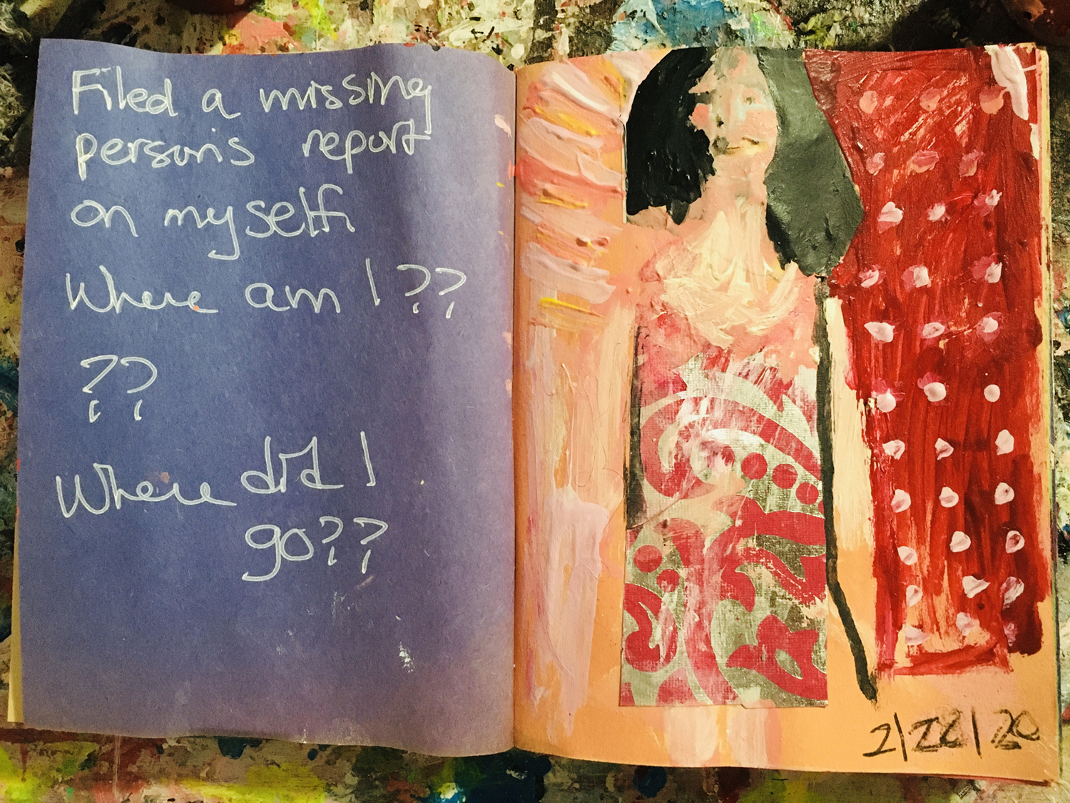 Katie Jeanne Wood - missing person's report art journal page