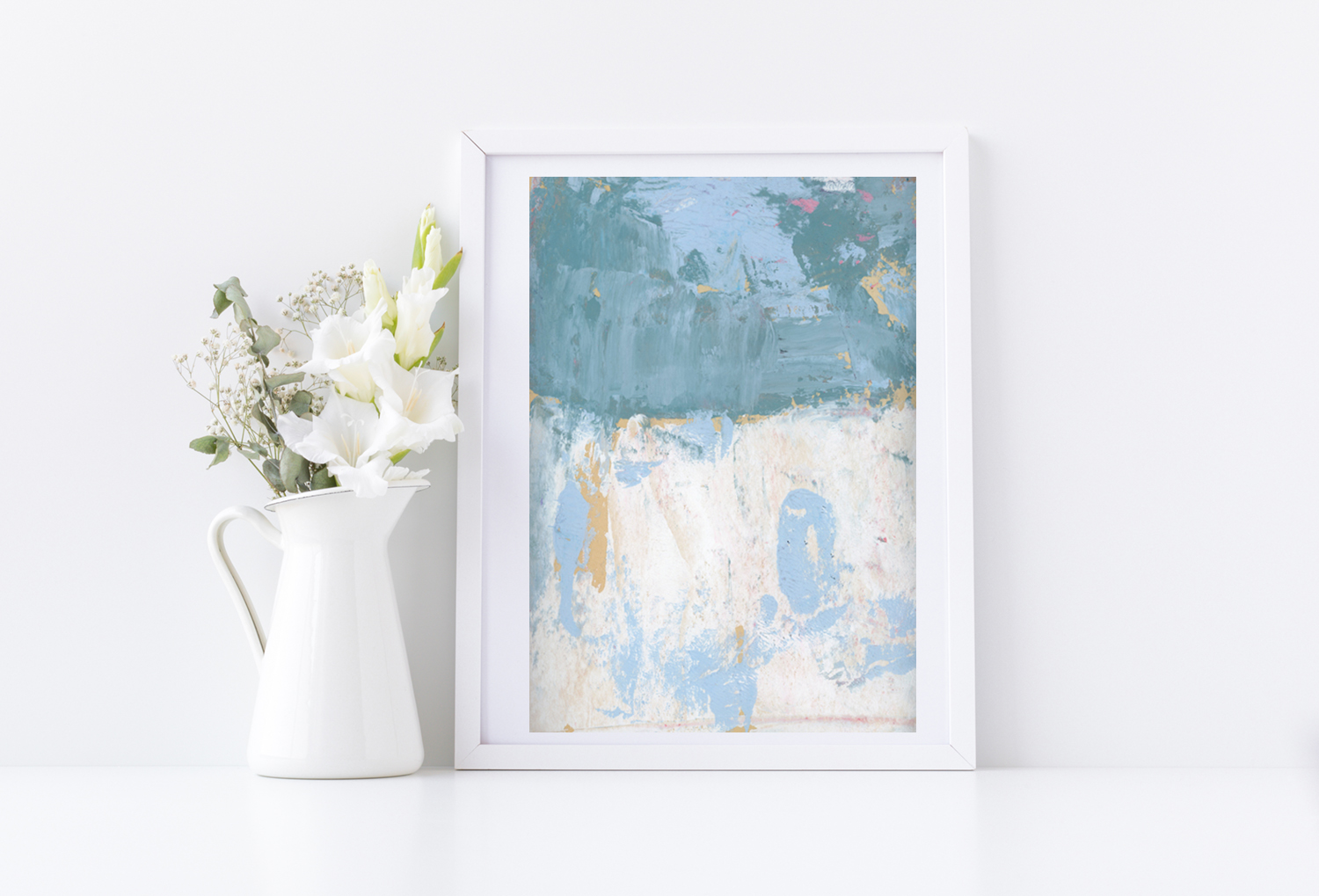 Katie Jeanne Wood - Clearing Ahead Cool Blue and White Abstract Painting