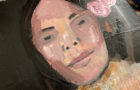 Katie Jeanne Wood - Flowers in Her Hair WIP mixed media portrait painting