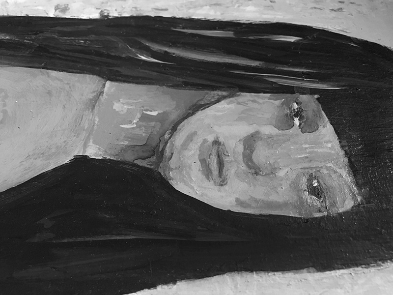 Katie Jeanne Wood - bw Work in progress portrait painting asian girl