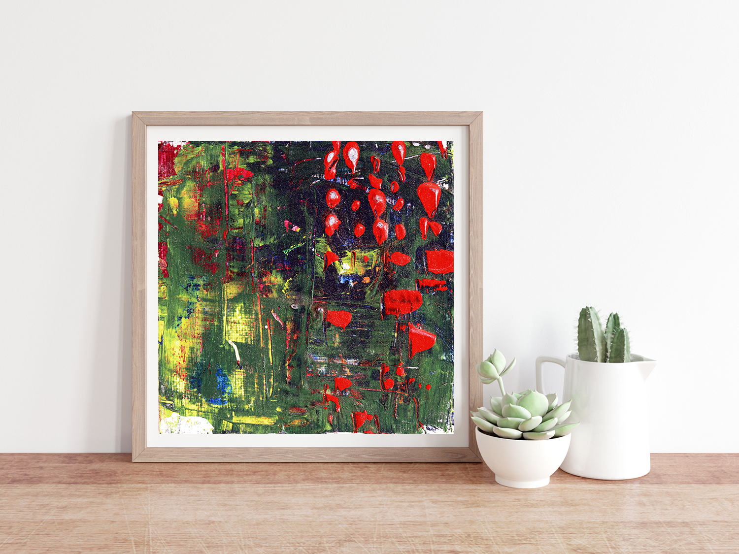 Katie Jeanne Wood - Sudden Gust of Wind Dark green and red abstract painting