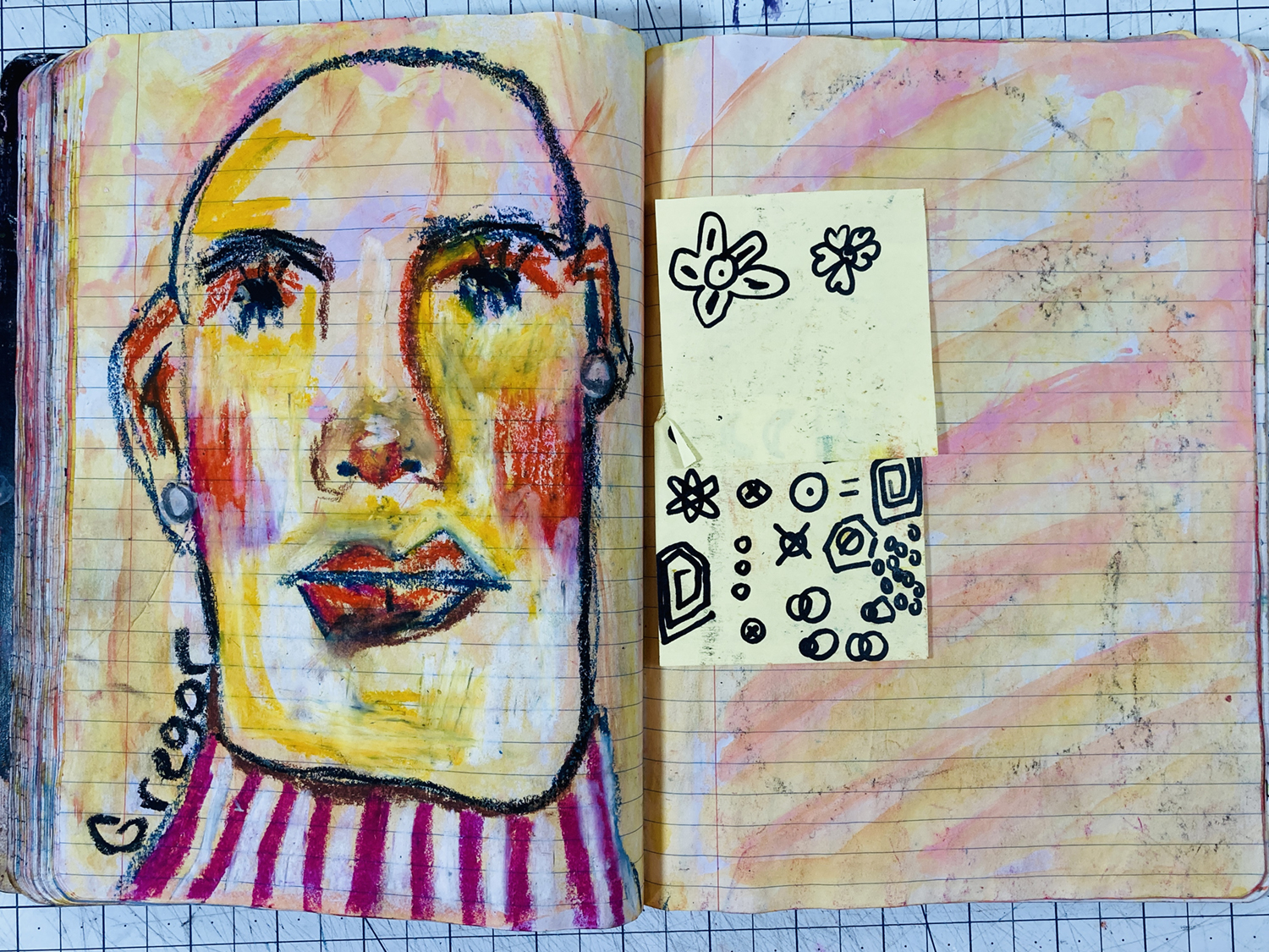 Naive outsider art journal page by Katie Jeanne Wood