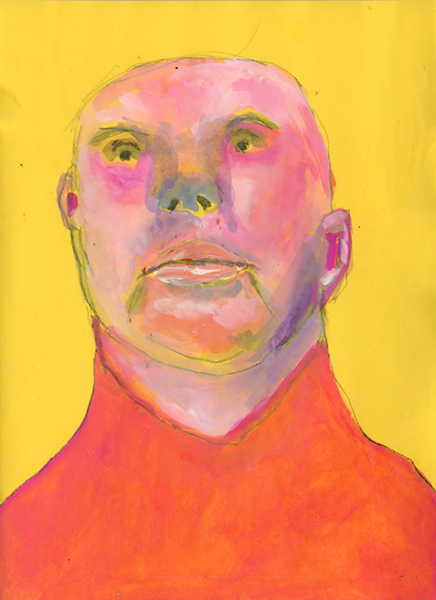 Bald man portrait painting titled Things Are Looking Up by Katie Jeanne Wood
