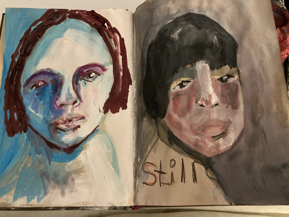 Art journal gouache portrait painting by Katie Jeanne Wood